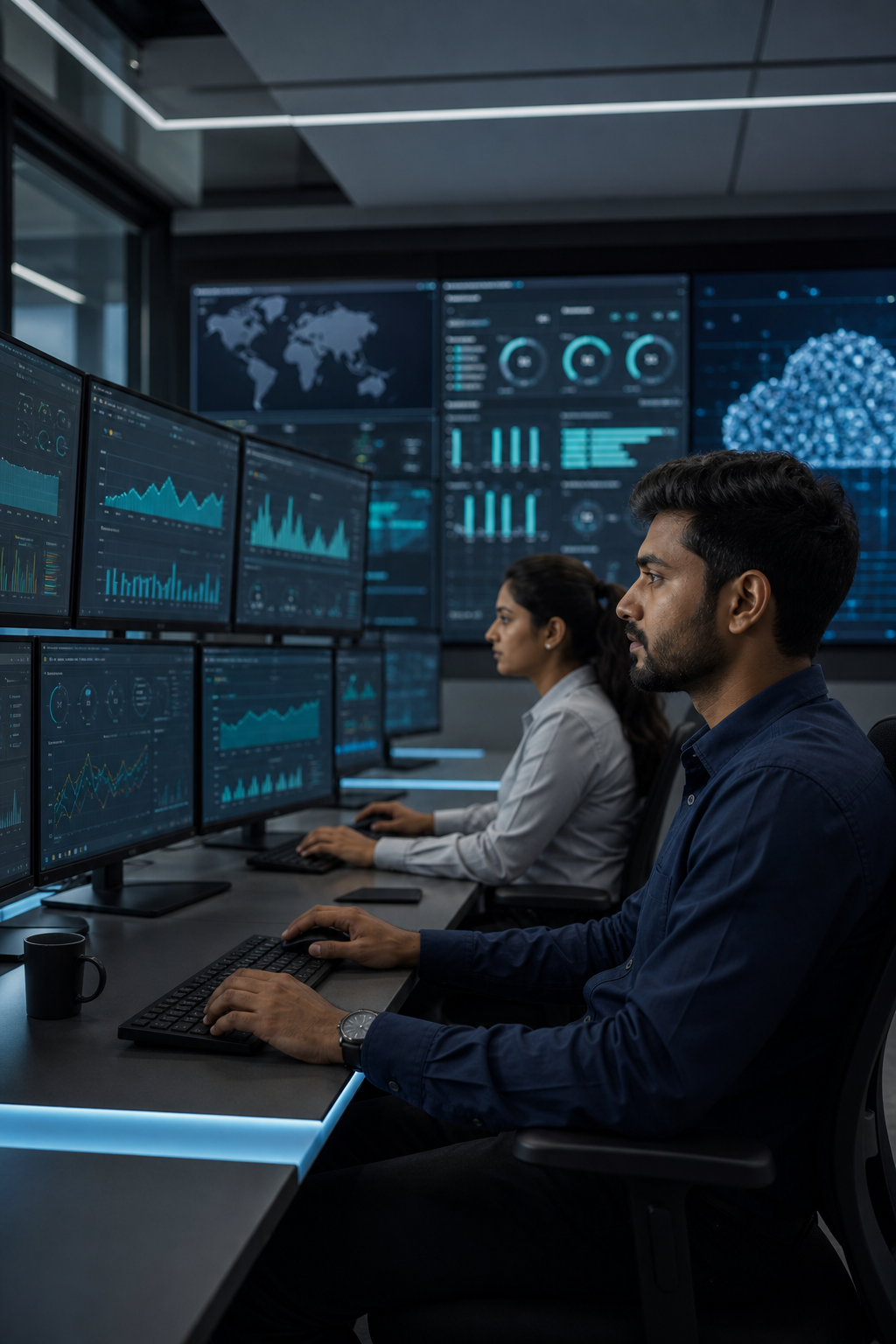 Operations team monitoring data center infrastructure 24×7