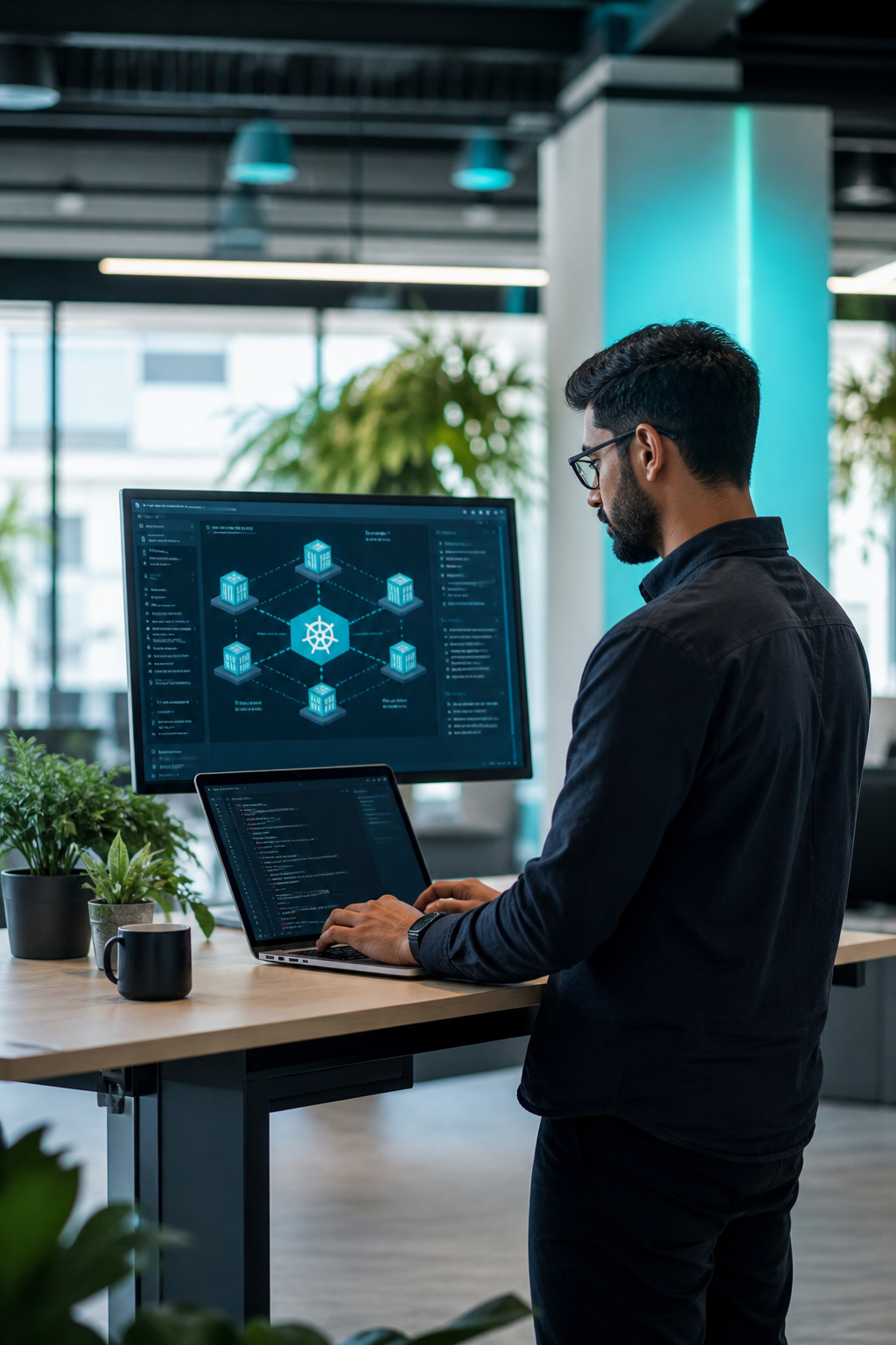 Developer working with cloud-native containers and orchestration tools