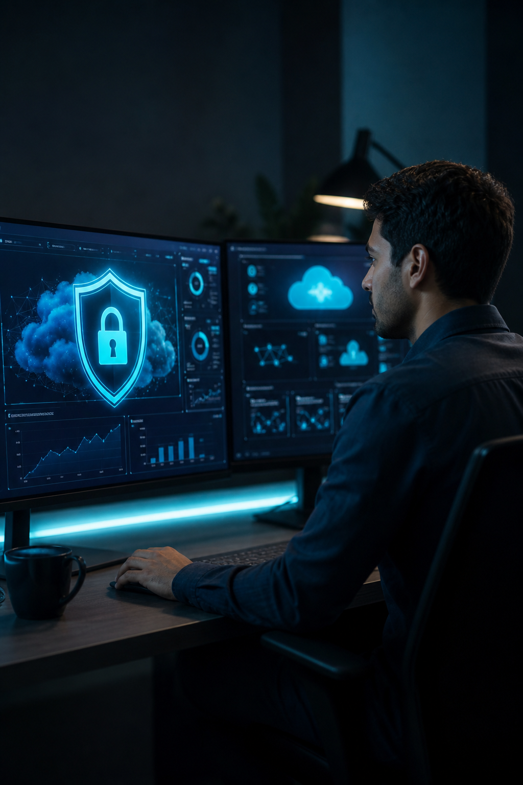Analyst reviewing cloud security posture dashboards