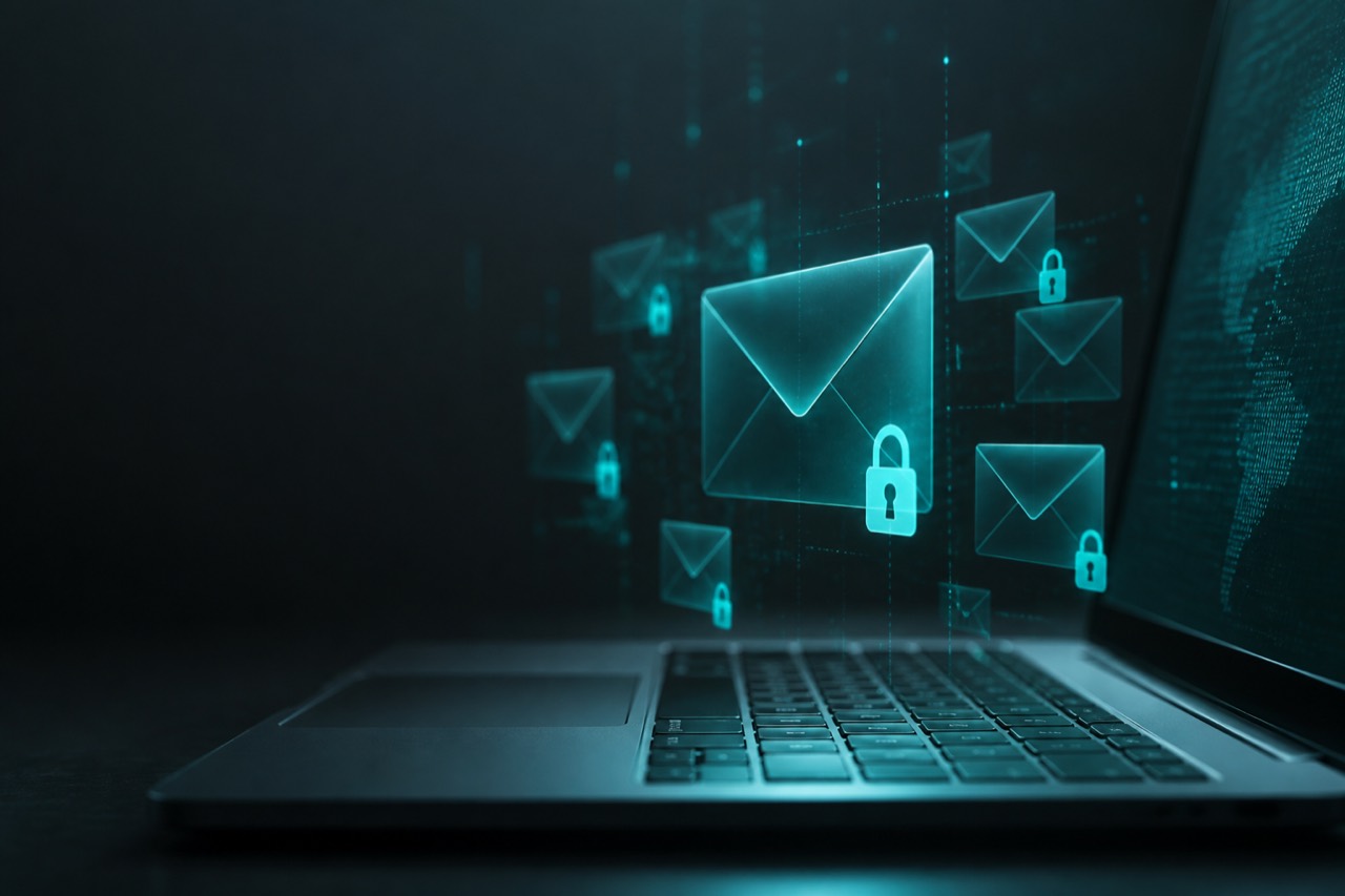 Secure email protection concept on a laptop keyboard