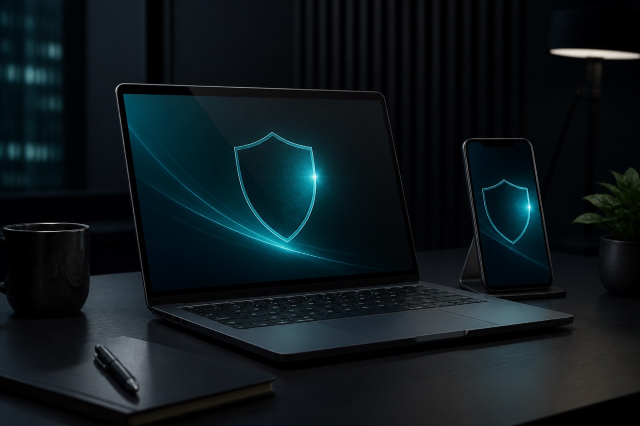 Laptop and mobile devices representing endpoint security protection