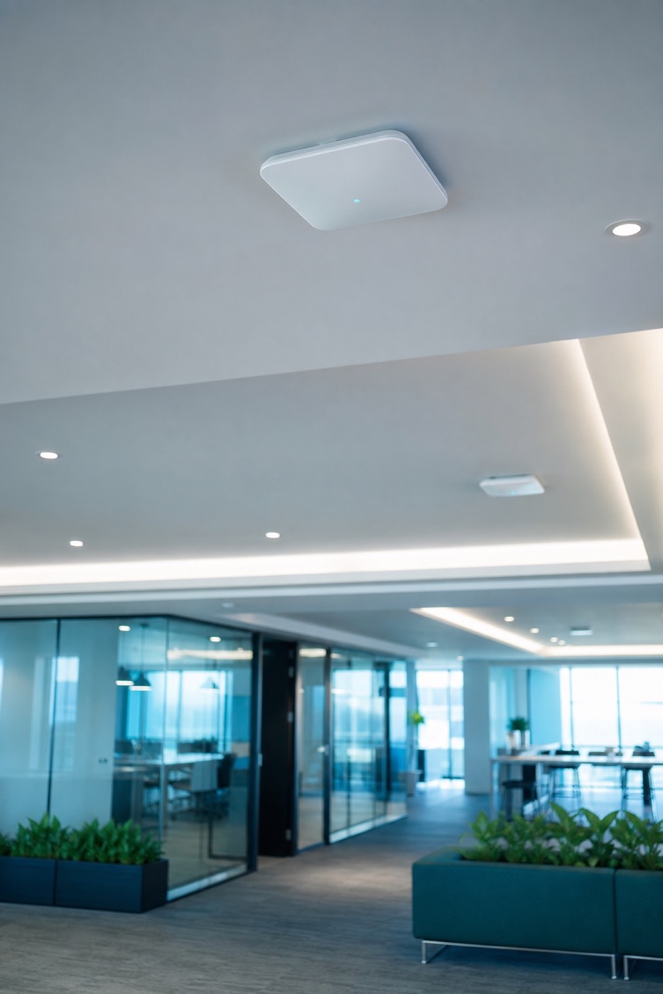 Enterprise Wi-Fi access point mounted on an office ceiling