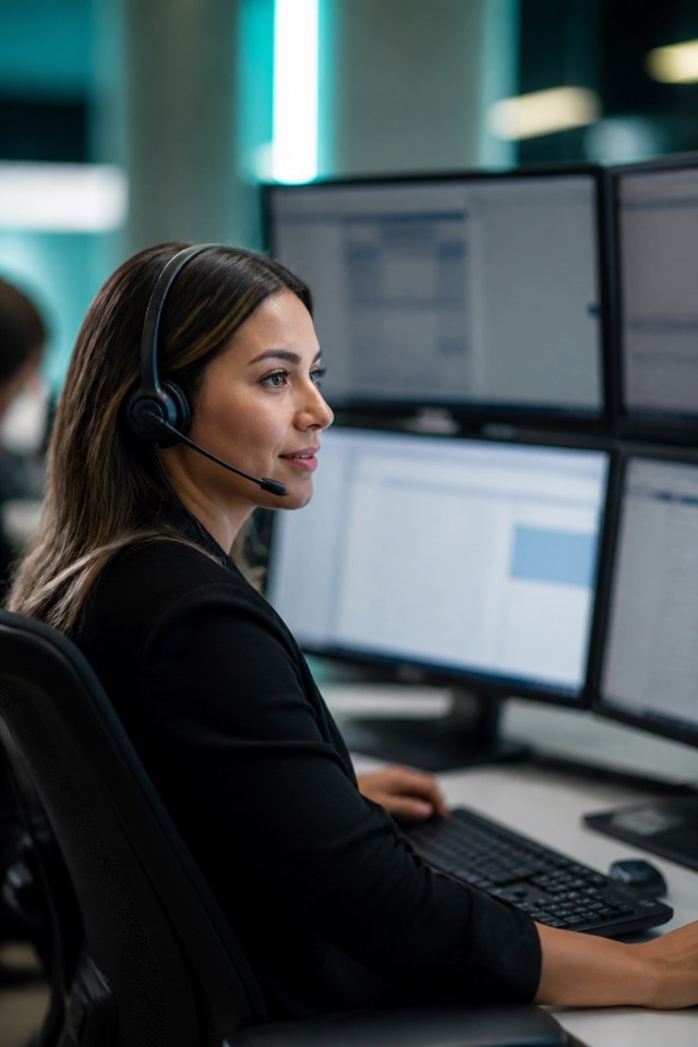 Customer support specialist handling contact centre communications