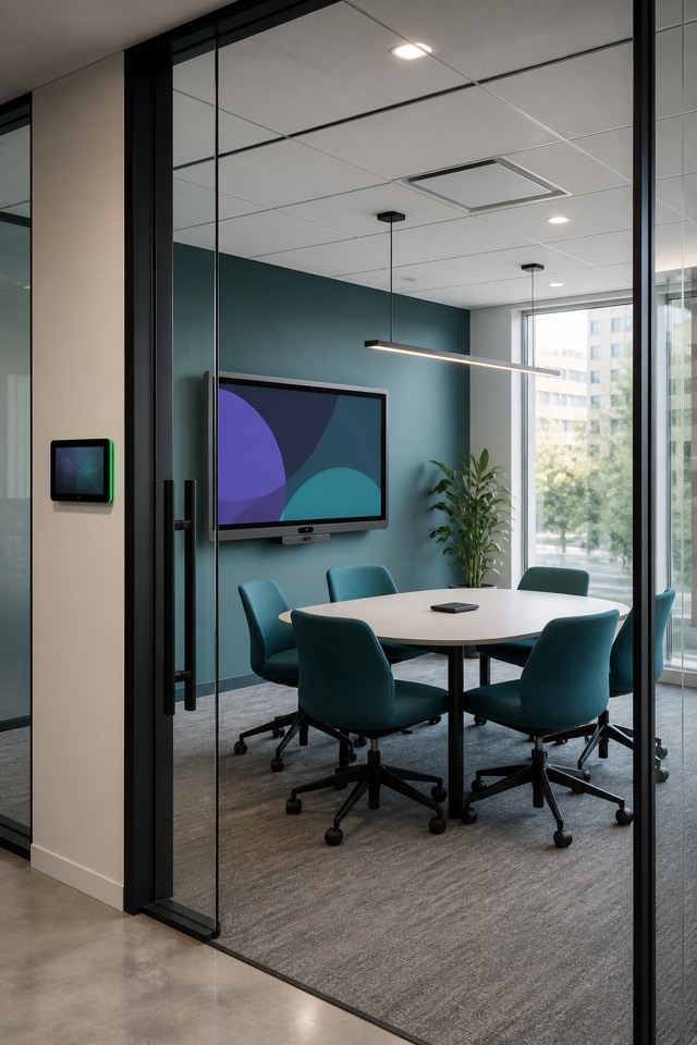 Modern office meeting room designed for hybrid collaboration